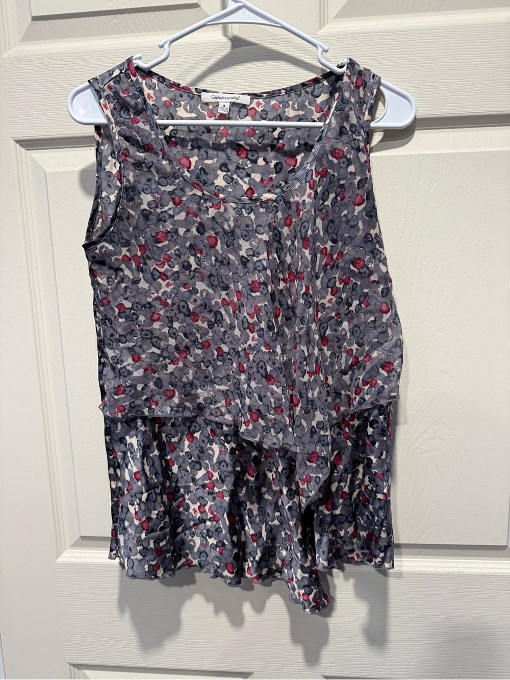 Coldwater Creek Gray Floral Layered Sleeveless Camisole with Pink Accents